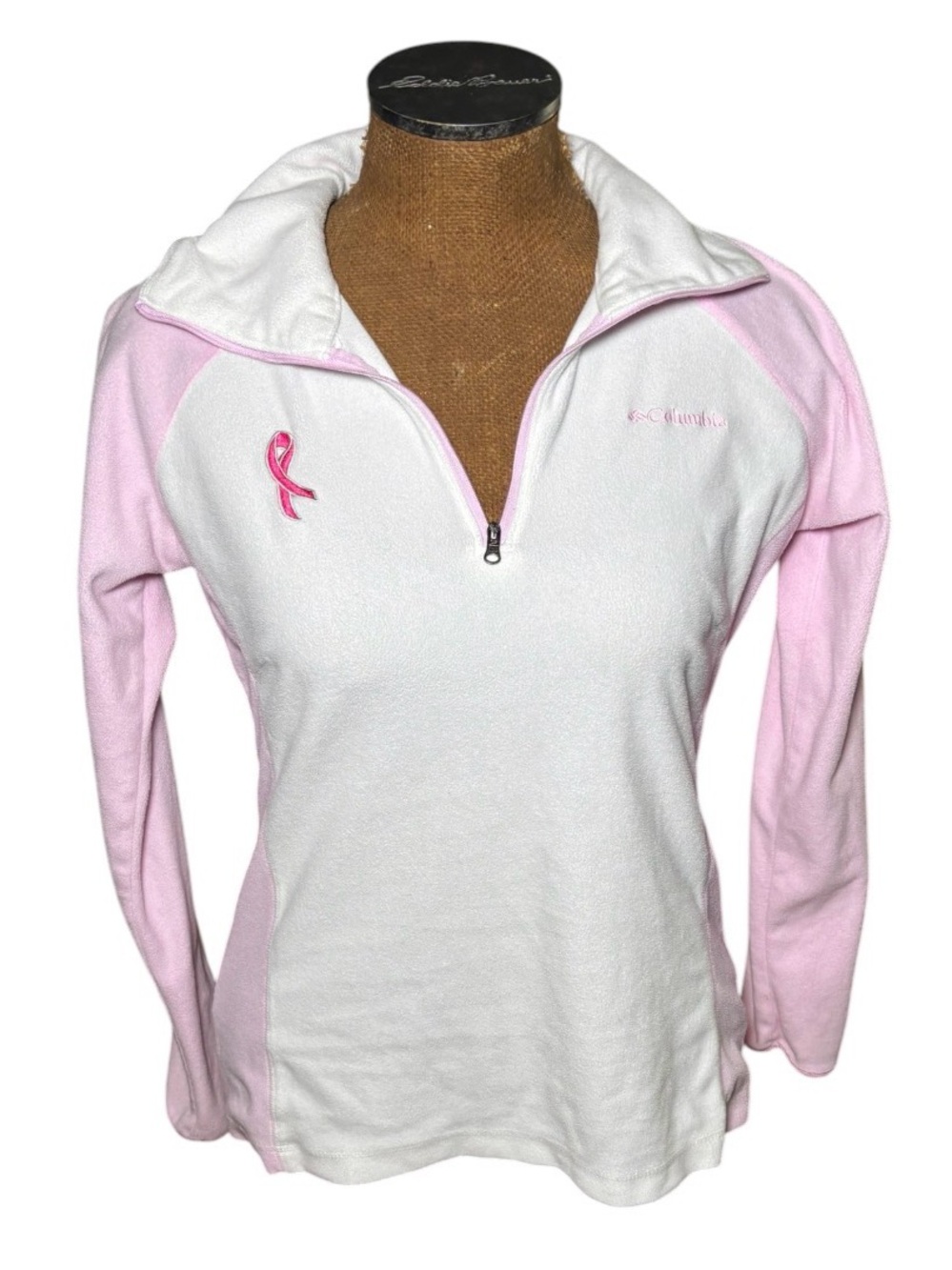 Columbia Pink & White Half-Zip Fleece Pullover Size M